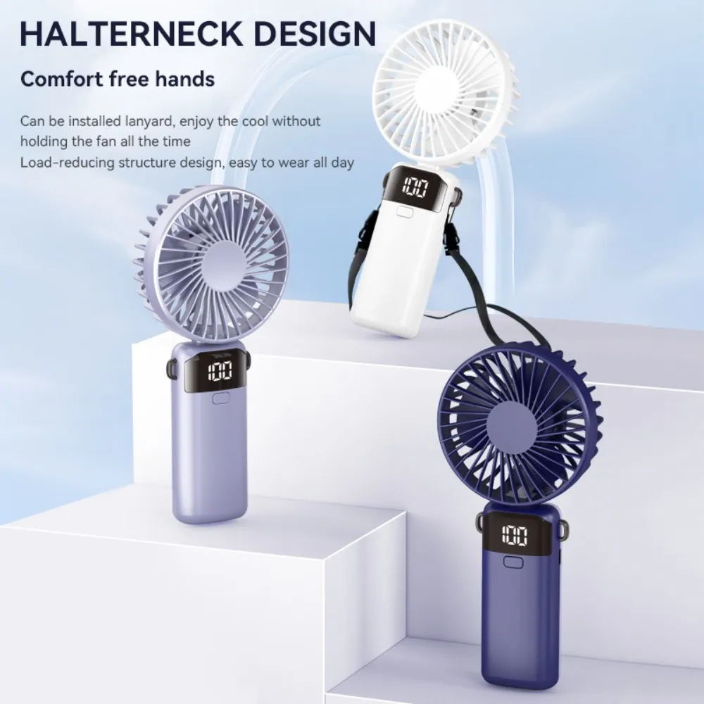 Foldable Handheld Mini Fan Portable LED Digital Display 5 Speed USB Rechargeable Fan with Phone Stand Adjustable Angle Desk Fan - Image 2