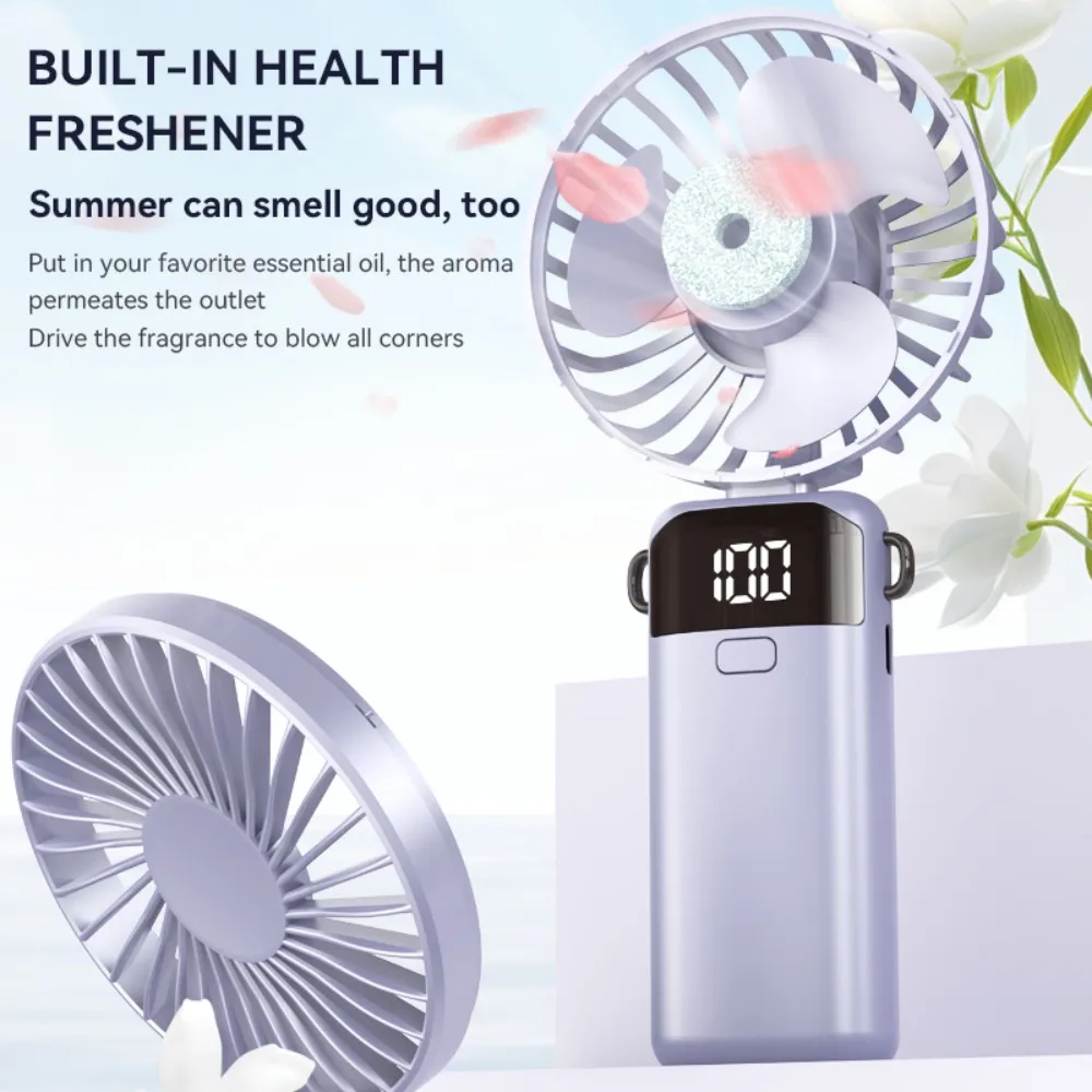 Foldable Handheld Mini Fan Portable LED Digital Display 5 Speed USB Rechargeable Fan with Phone Stand Adjustable Angle Desk Fan - Image 5