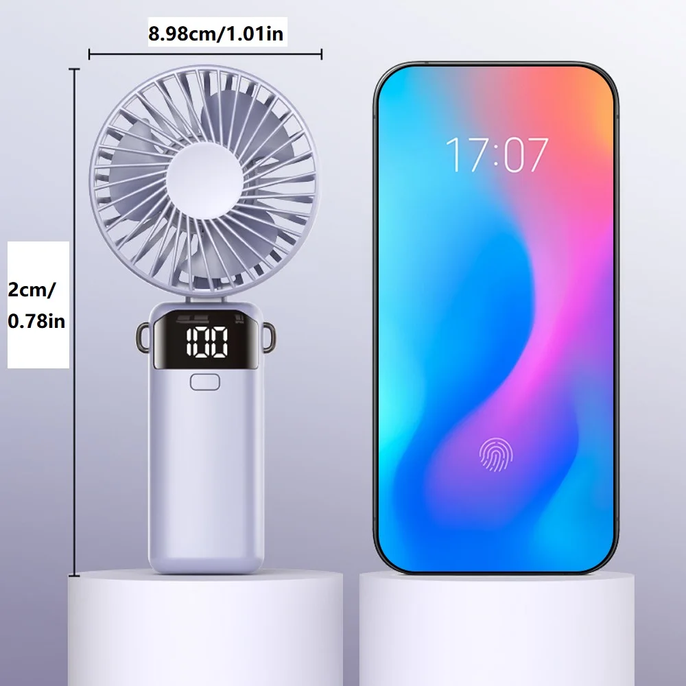 Foldable Handheld Mini Fan Portable LED Digital Display 5 Speed USB Rechargeable Fan with Phone Stand Adjustable Angle Desk Fan - Image 3