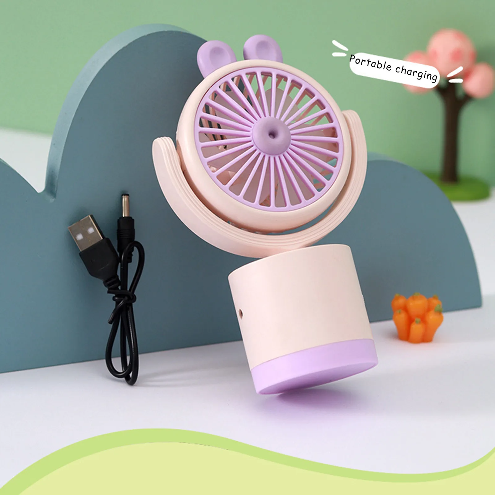 Colorful Small Electric Desktop Mini Fan Indoor And Outdoor Portable USB Rechargeable Cartoon Cute Handheld Fan - Image 3